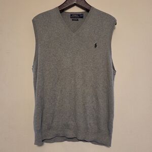 Polo Ralph Lauren Pima Cotton Men's Sweater Vest XL Gray Green Pony V-Neck